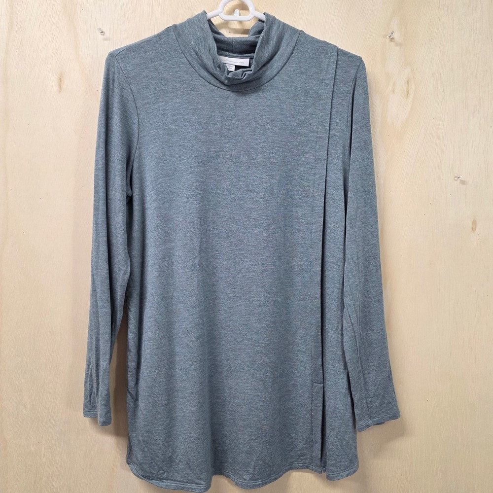 Pure Jill J. Jill Tranquility Fleece Funnel Neck Tunic Top Blue Gray Petite S